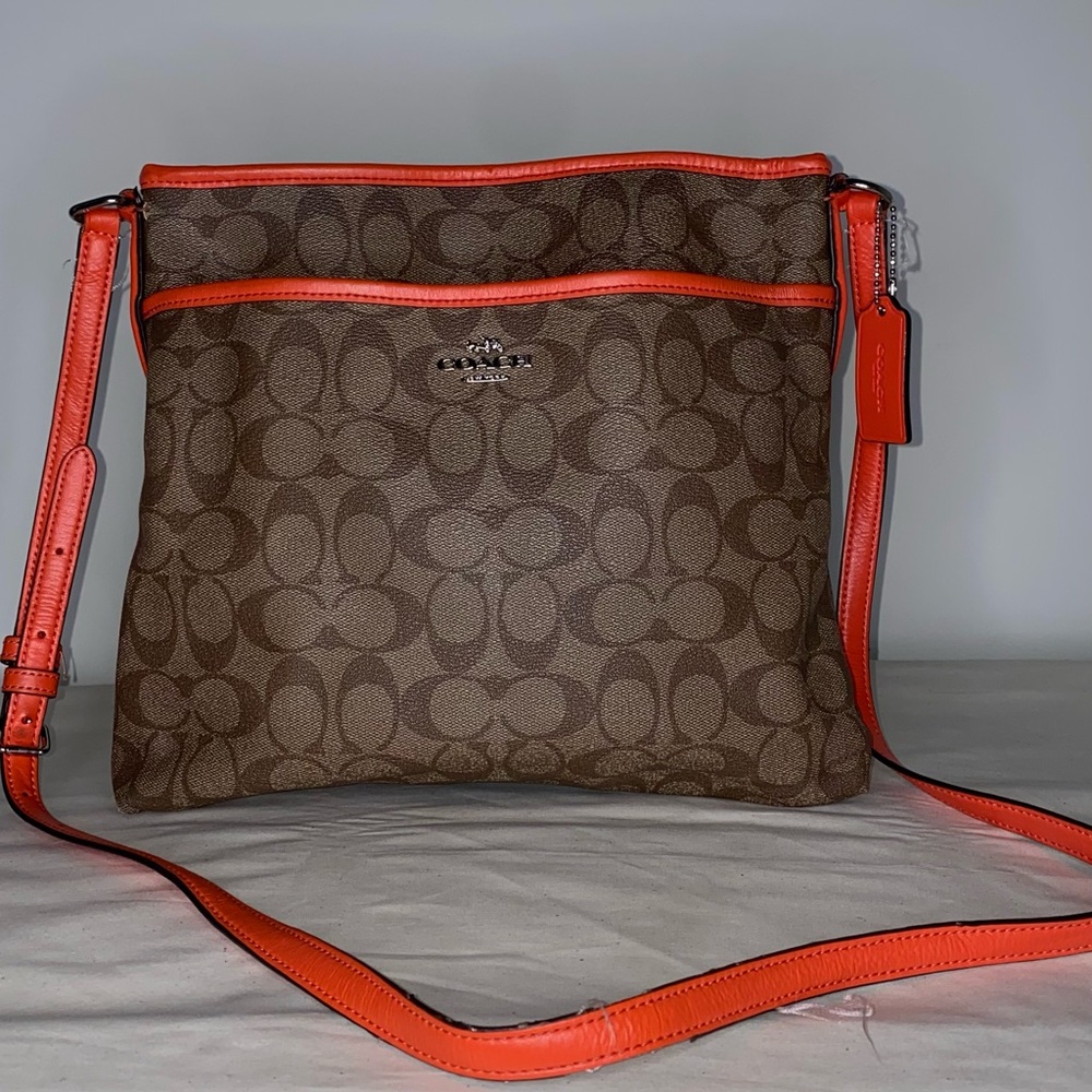 Coach Signature Brown and Orange Shoulder Bag